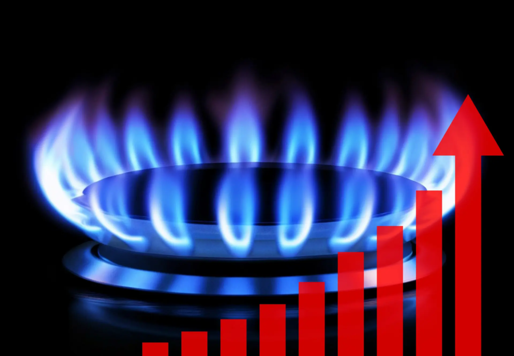 Photo composite symbolisant la hausse et la volatilité du marché du gaz.